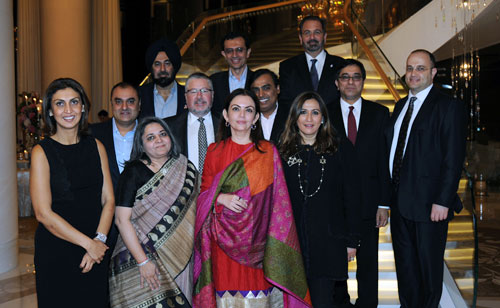 Advisory Council members and guests and the members of the Brown delegation at the meeting hosted by Nita and Mukesh Ambani P'13 P'17--co-chairs of the Advisory Council--at their home in Mumbai.