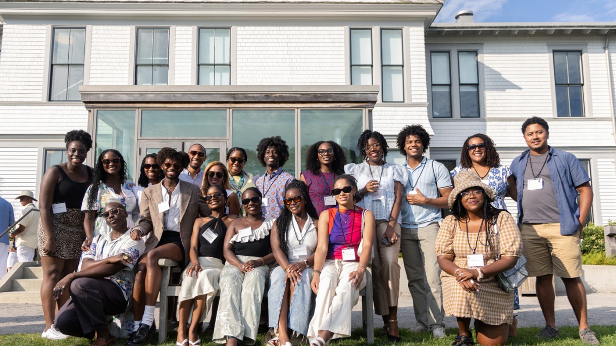 group of black alumni posing in front of building on Martha's Vineyard