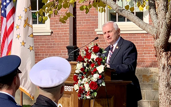 U.S. Sen. Jack Reed speaking at Brown's Veteran's Day ceremony.