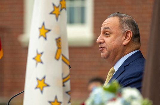 U.S. Under Secretary of Defense Gilbert Cisneros AM’15 speaks during Brown's Veterans Day Ceremony.