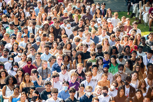 aerial view of diverse crowd of Brown students at Convocation