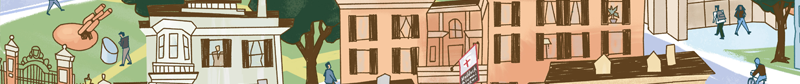 a narrow slice of the banner image illustration of buildings on Brown's campus