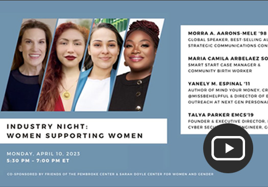 image slide featuring Women Supporting Women speakers with play button