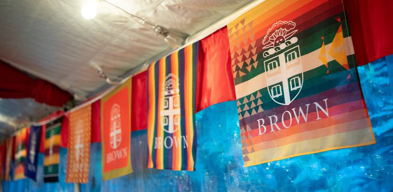 Brown affinity group flags hanging at Unity Celebration