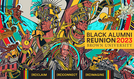 afrofuturism illustration with text that reads 'Black Alumni Reunion 2023 Reclaim Reconnect Reimagine'